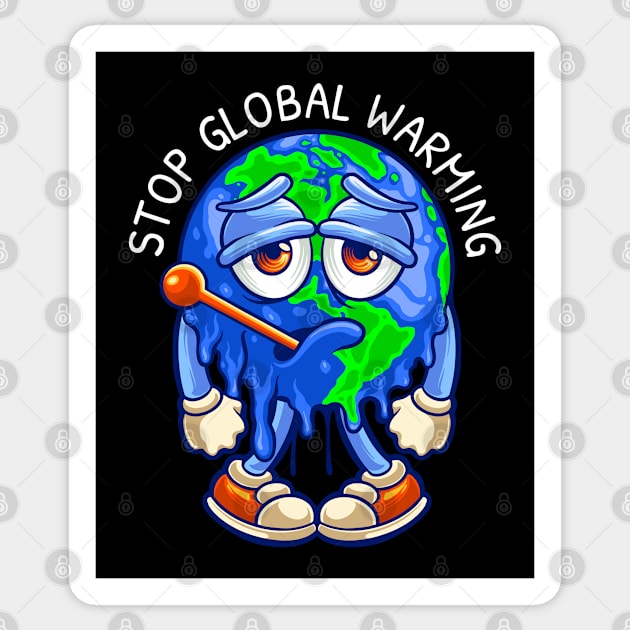 Stop Global Warming - Melting Earth Sticker by Whimsical Frank